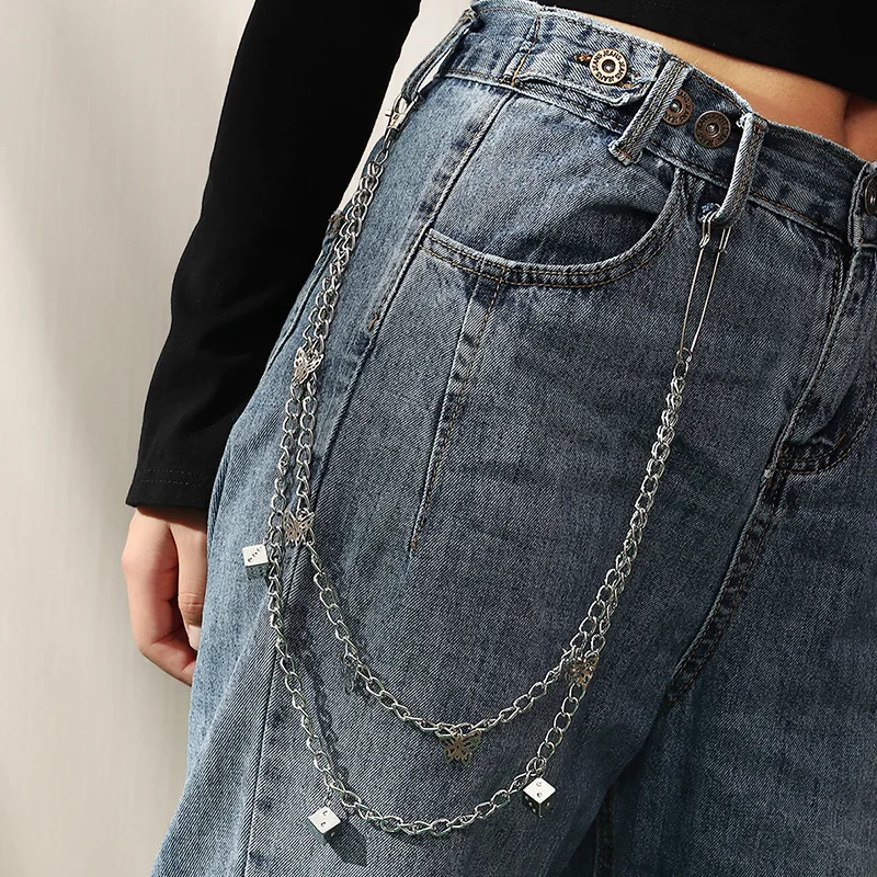 

Металлическая цепочка для брюк в стиле панк, хип-хоп, для женщин, мужчин, подвеска в виде бабочки, кубика для брюк, цепочка на талию для джинсо...