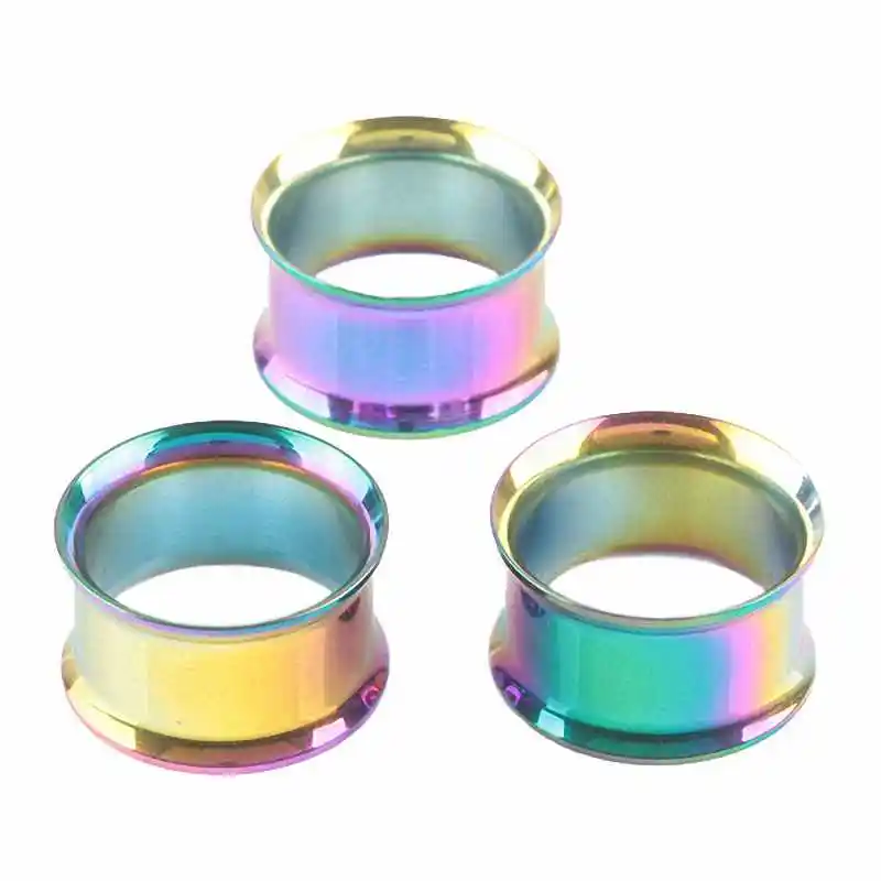 

TUMBEELLUWA 1Lot (2Pc) Stainless Steel Ear Plugs Gauges Flesh Tunnels Piercing Ear Expanders,Gold/Rainbow for DIY Jewerly