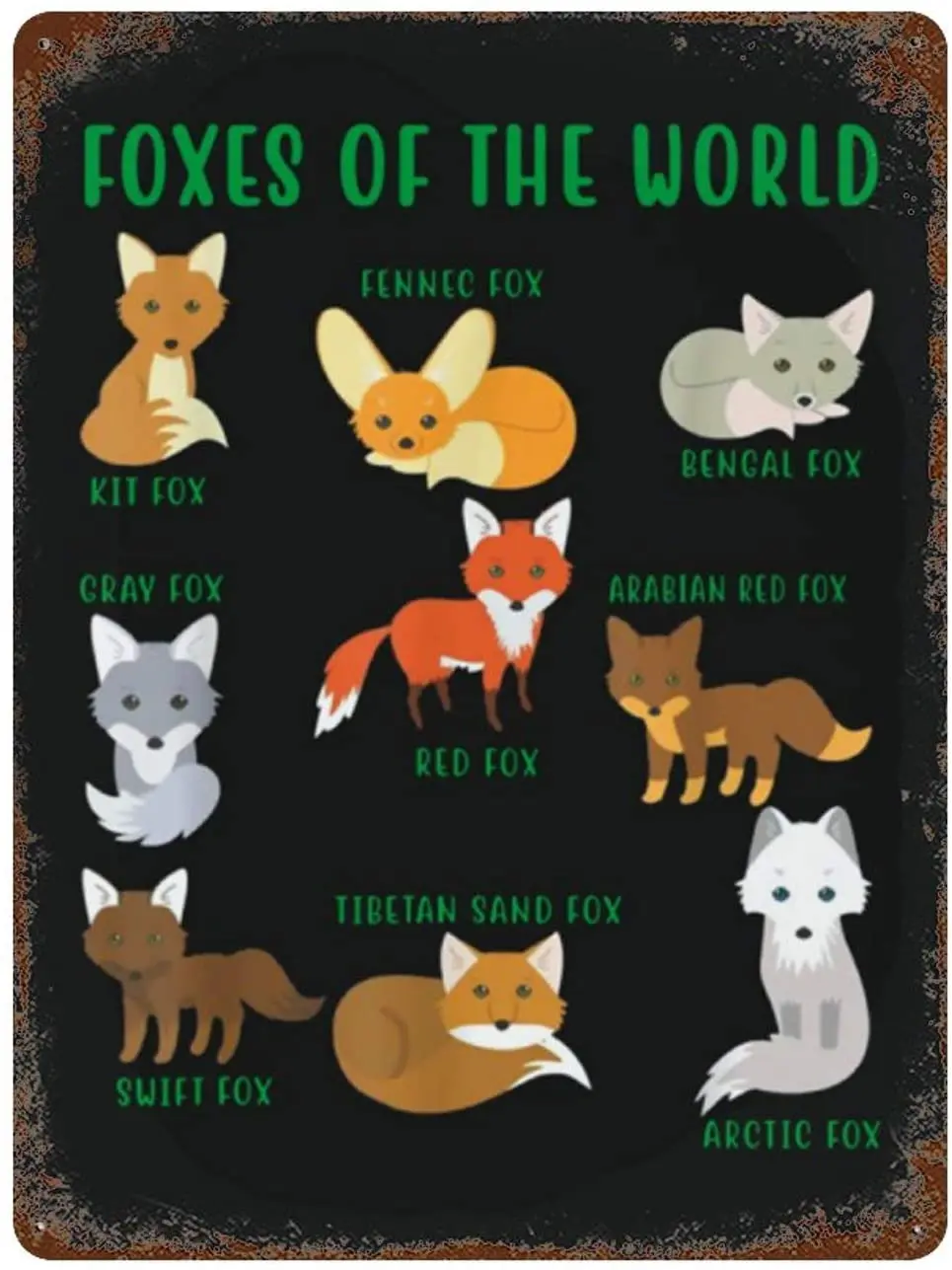 

Foxes of The World Vintage Metal Sign, Retro Tin Signs for Store, Bar, Home Decoration Retro Tin Sign for Kitchen Wall Ho30X30CM