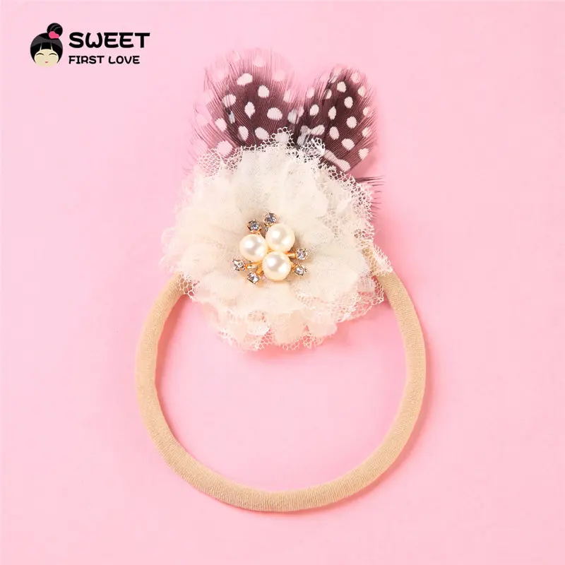 Vintage Flower Headband Elastic Baby Hairbands Princess Kids Pearl Headbands Rhinestone Cute Hair Acceroies For Women And Girls | Детская