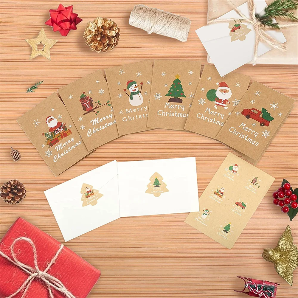 

36 рождественских открыток со стандартной крафт-бумагой, веселая Рождественская открытка, подарочная упаковка, пустая внутренняя складная ...
