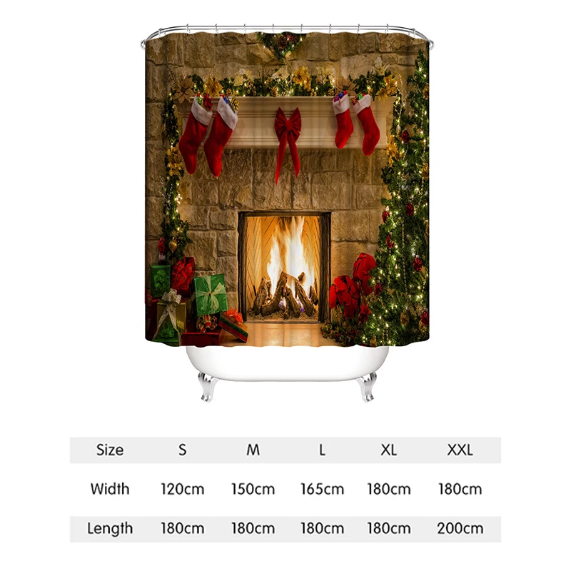 

Christmas Style Shower Curtain Non-Slip Toilet Cover Mat High Quality Moistrueproof Carpet Waterproof Bath Curtain New Year Gift