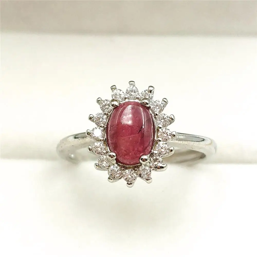 Подлинное натуральное красное розовое турмалиновое овальное кольцо с