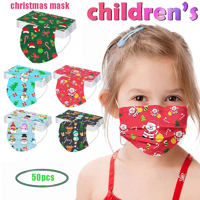 

2021 New Kawaii Mascarillas children‘s mask Christmas Mask 50pcs Disposable Three-layer Protective Mask Mascaras virus face mask
