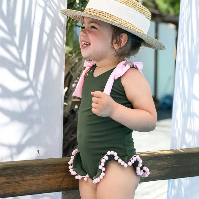 Купальник с зелеными кисточками для маленьких девочек детские летние пляжные