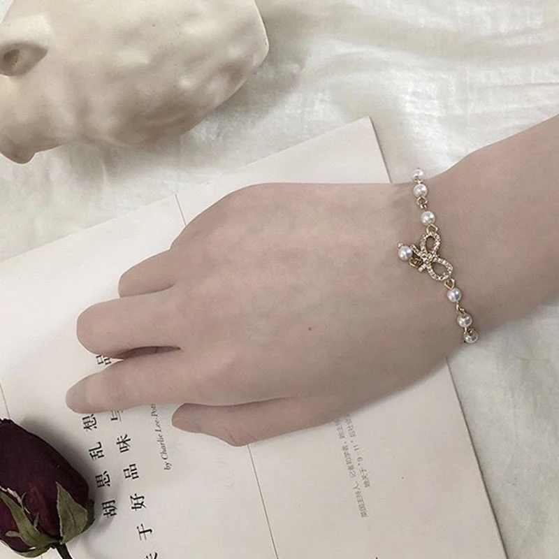 

Women Fashion Ins style bow knot bracelet female student simple pearl temperament sweet and versatile stall small jewelry