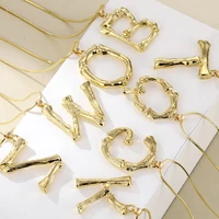 big gold metal bamboo 26 letter necklaces for women minimalist initial pendant necklace link chain neck fashion jewelry gift