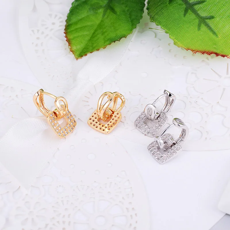 Новые модные квадратные циркониевые Висячие серьги для женщин с золотым и