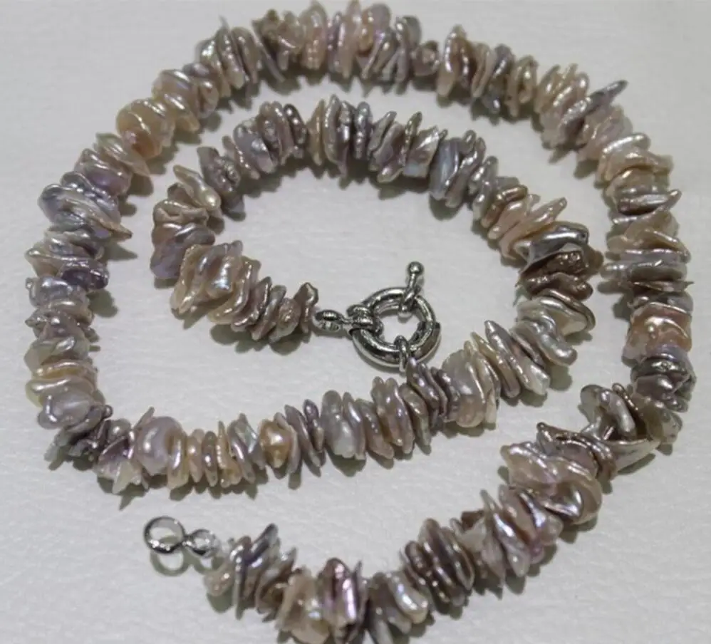 Free shipping Natural purple-Gray Beautiful keshi reborn pearl necklace 7x12mm17.5INCH AAA | Necklaces