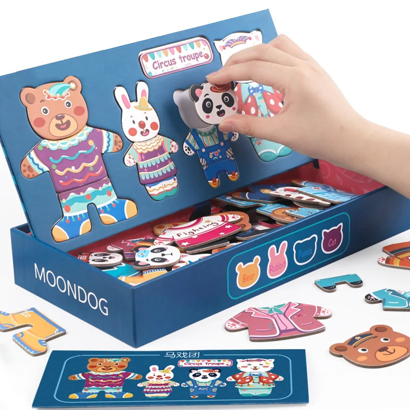 

Cartoon animals matching and changing magnetic jigsaw puzzles for young children drawing cognitive early education toys