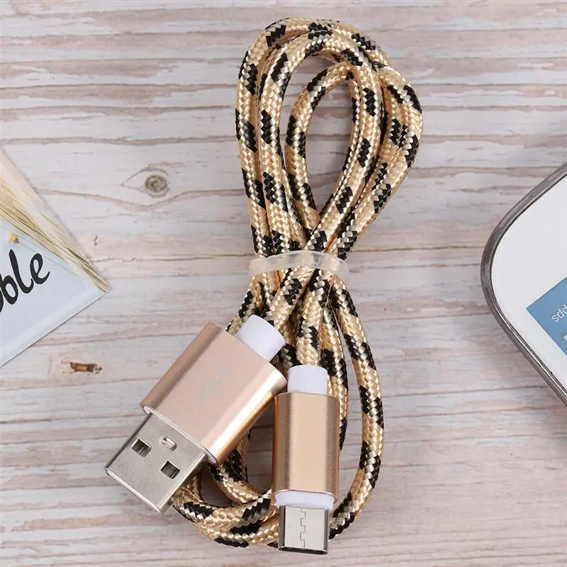 

Type-C USB Cable Nylon Braided Mobile Phone Charging Cable Fast Charging Cord Data Sync Charger Cable (Golden, 1m)