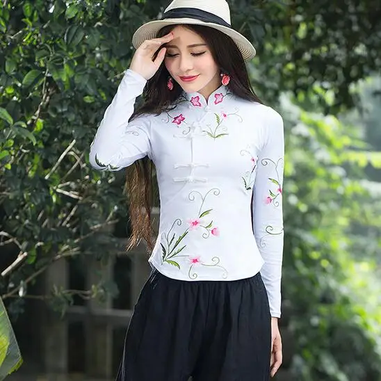 Традиционная китайская одежда 2019 Женская Осенняя элегантная Этническая рубашка