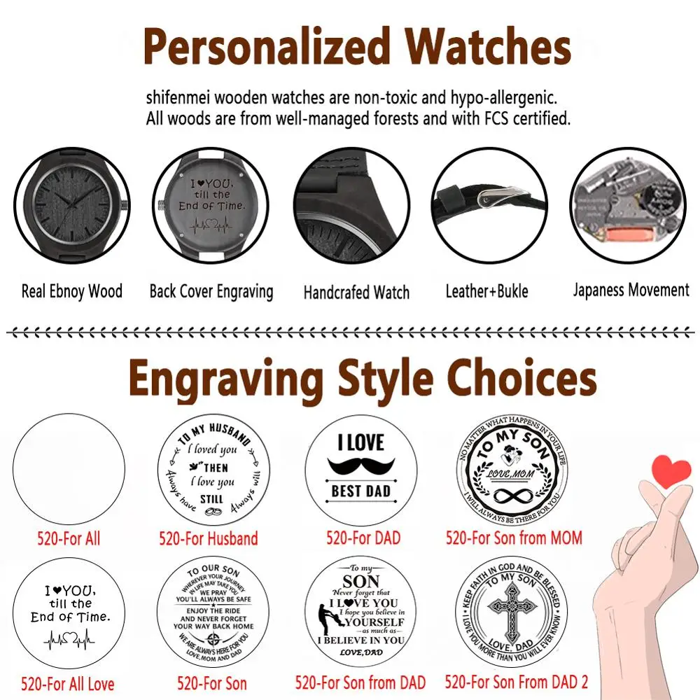 

Wooden Watches Personalized Engraved Wood Watch Male Anniversary Birthday Graduation Gift for Husband Love Dad Mom Son Friend