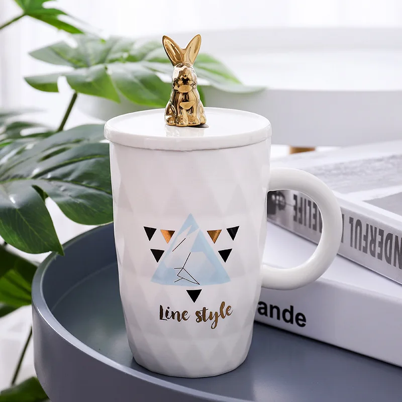 

Irregular Diamond Painted Gold Rabbit Head Ceramic Mug Creative Mug Lovers Coffee Milk Cup Gift Mug