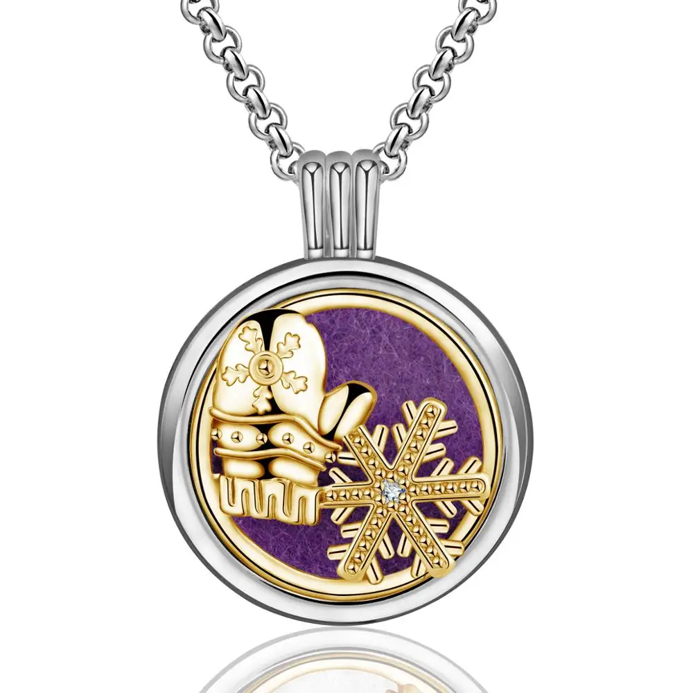 PURPLE EUDORA 20 мм медные Рождественские снежинки варежки эфирные масла Ароматерапия медальон кулон духи диффузор ожерелье ювелирные изделия подарок - Окраска металла: PURPLE