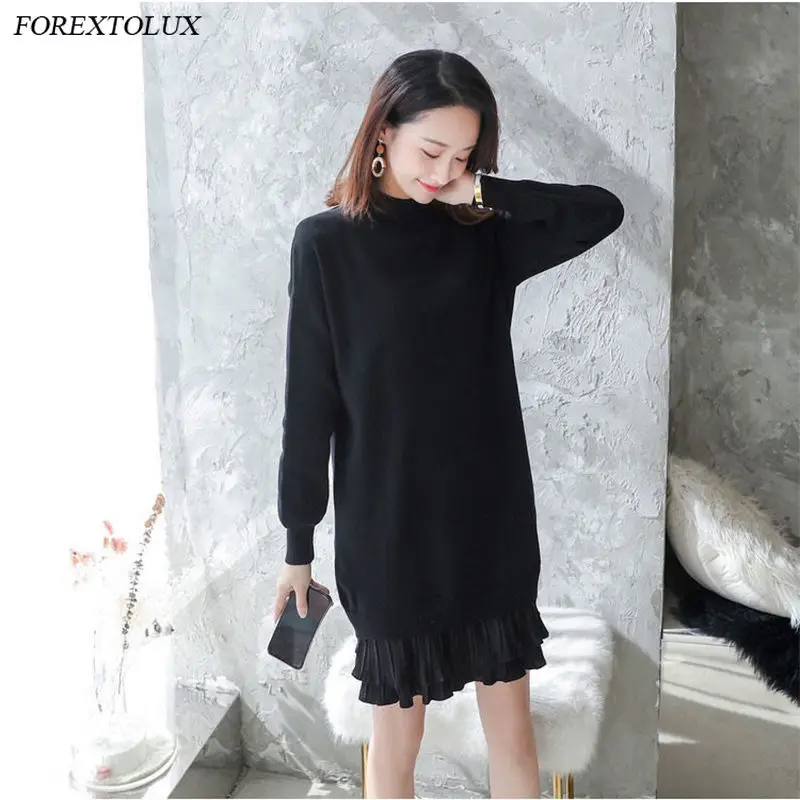 Плиссированное шифоновое женское трикотажное платье свитер с подолом Модный