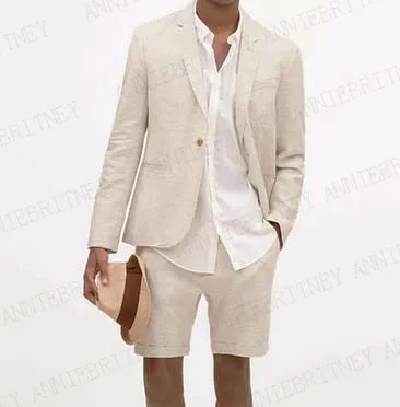 Мужской льняной костюм ANNIEBRITNEY цвета слоновой кости повседневные летние пляжные