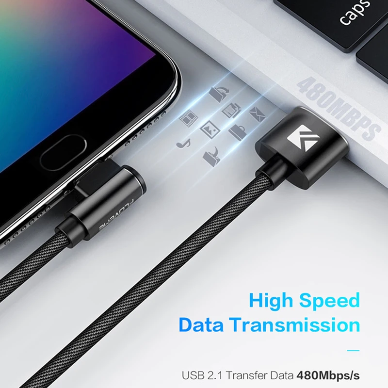Кабель зарядный Floveme USB Type C 90 градусов для Samsung S8 S9 Note 9 8 Xiaomi mi8 mi6|Кабели мобильных