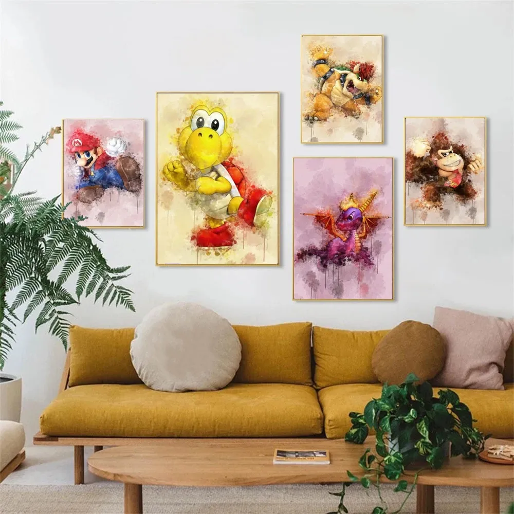 

Bros Watercolor Canvas Poster Hd Prints Classic Game Painting Wall Pictures Kids Room Cartoon Modular Artwork Modern Home Decor