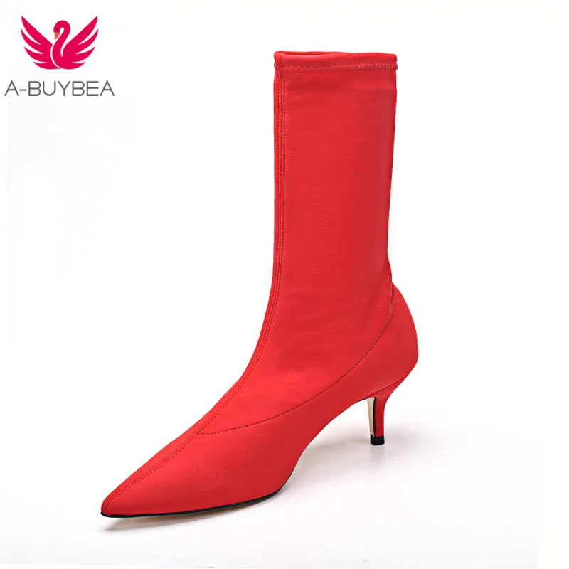 Женские ботильоны из эластичной ткани на высоком каблуке 2018 см|Женские