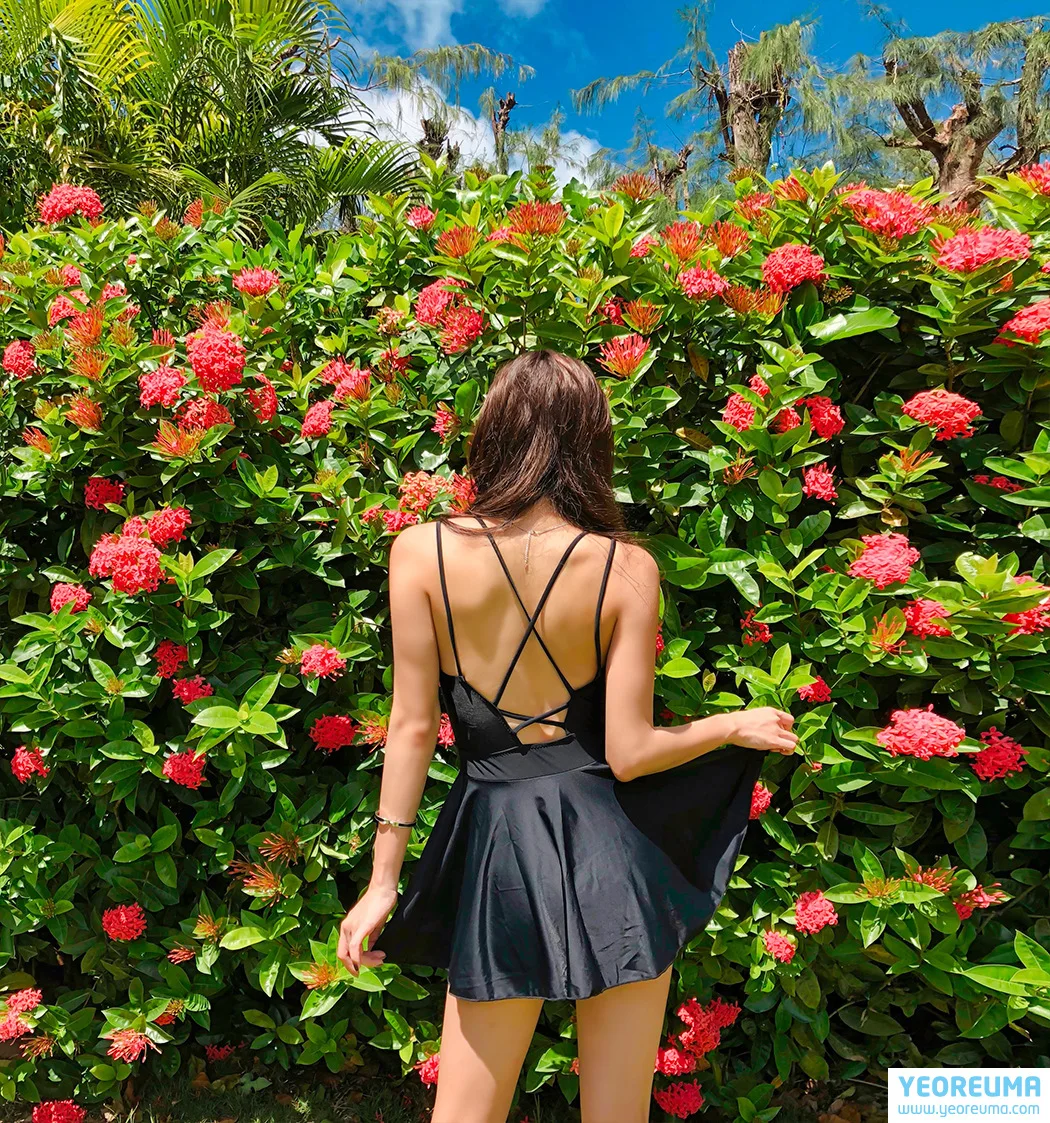 Women's swimsuit net red small chest steel support boxer conservative skirt bikini hot spring swimwear