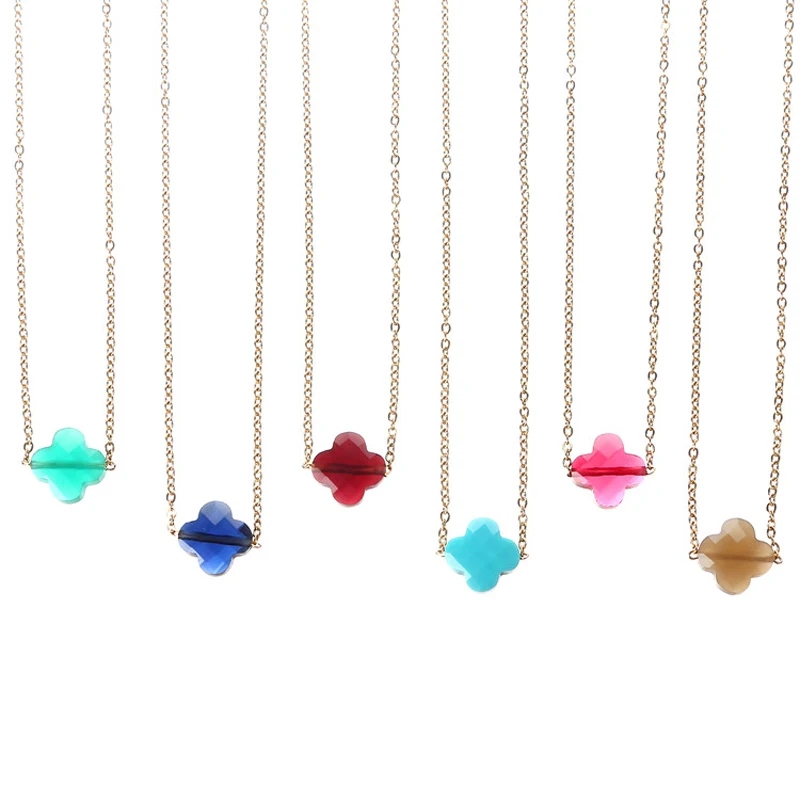 

Fashion Jewelry Women' Exquisite Mini Classic Cut Gem Clover Crystal Pendant 18k Gold-plated Waterproof Stainless Steel Necklace