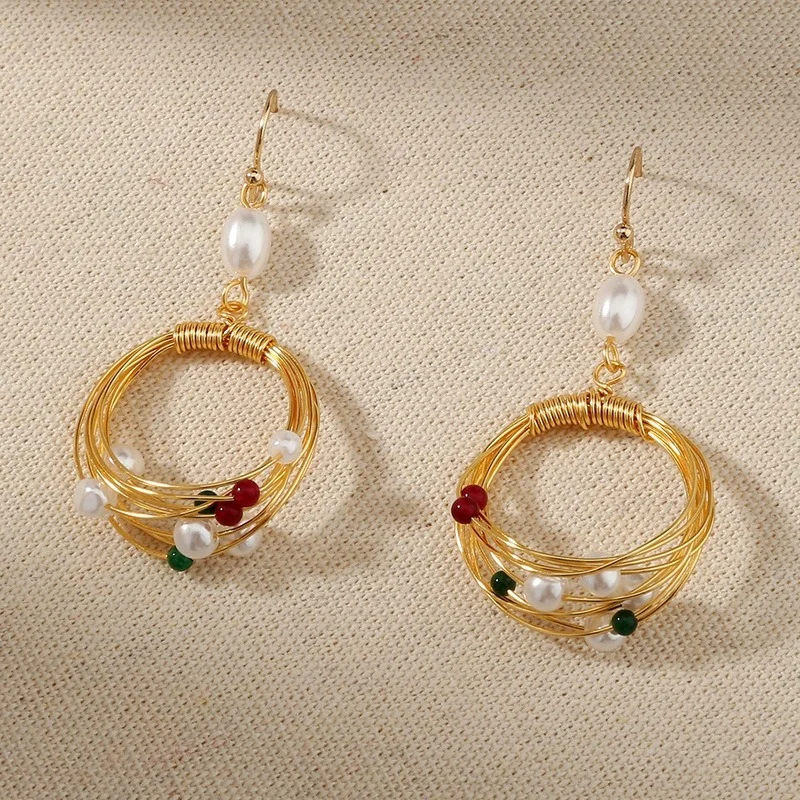 

2021 French Fashion Trend Drop Earrings Handmade Imitation Pearl Natural Stone Retro Earrings Jewelry Dangle Earrings Brincos