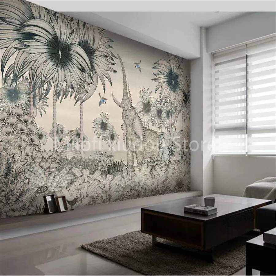 3D-обои Milofi на заказ настенные средневековые тропические Слоны джунглей летающая