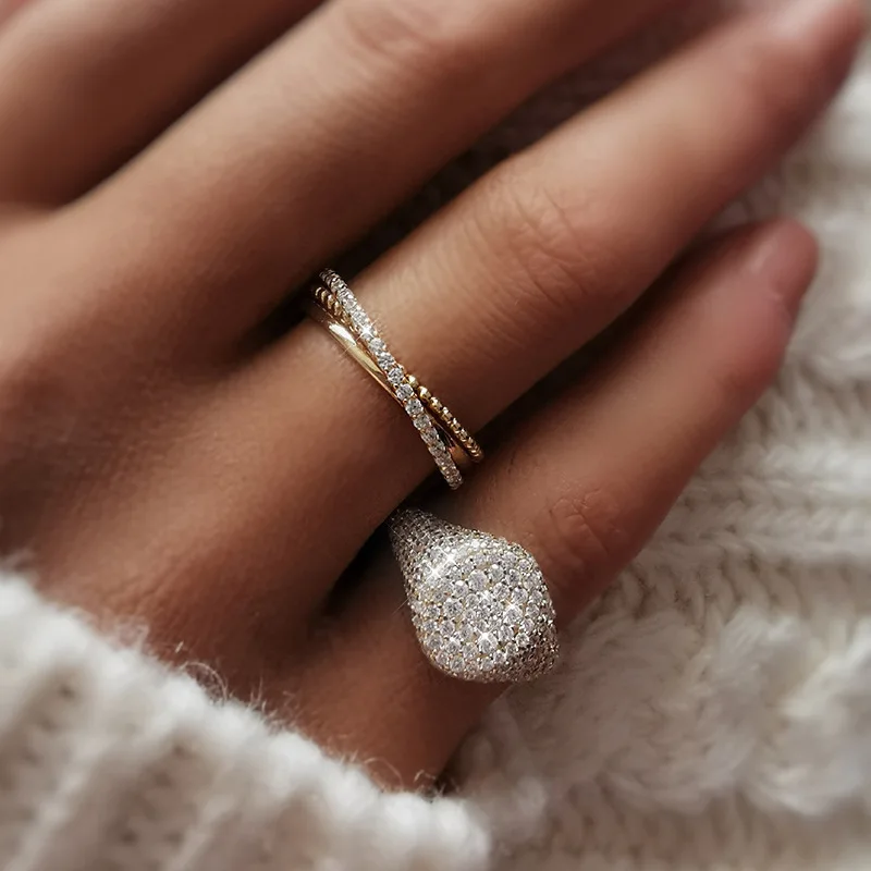 

S925 Silver Plated 18K Gold Ring Couple Tail Ring Women Cold Style Ring