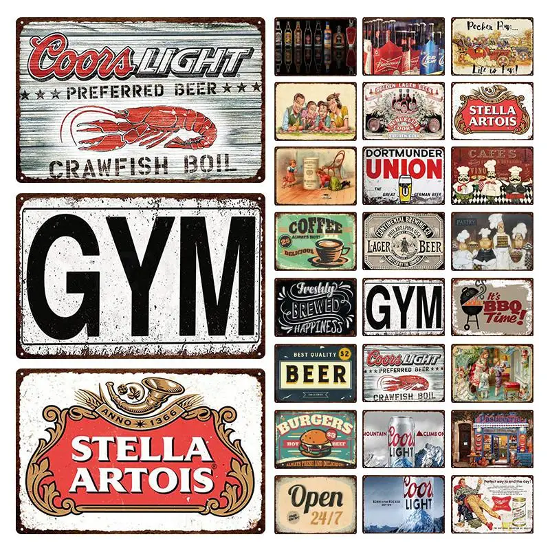 

Retro American Style Beers Coffee Metal Tin Sign Ice Drinking Wall Poster Painting Home Pub Bar Cafe Metal Plates Plaques Arts