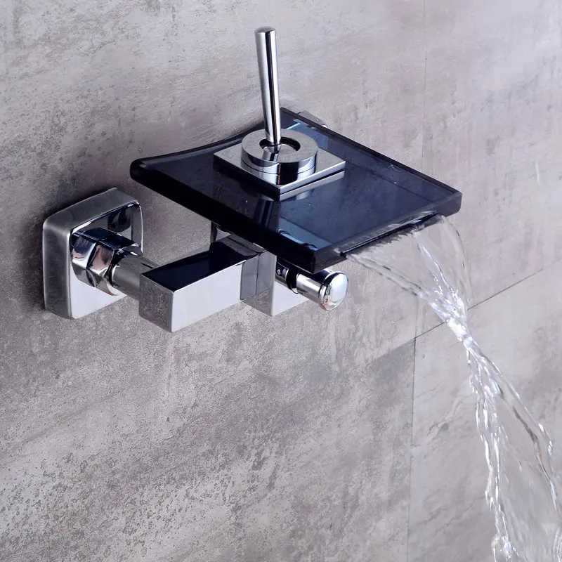 Luxury Bathroom Great Waterfall Bathtub Chrome Brass mixer Glass spout in wall Faucet | Обустройство дома