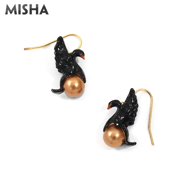MISHA серьги-капли для женщин, высокое качество, ручная работа, эмалированная глазурь, Черный лебедь, Белый лебедь, серьги, шикарное ювелирное изделие, подарок для девушек 2075