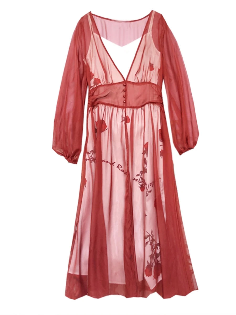 YOSIMI 2019 в винтажном стиле Сезон лето комплект одежды из двух предметов платье на