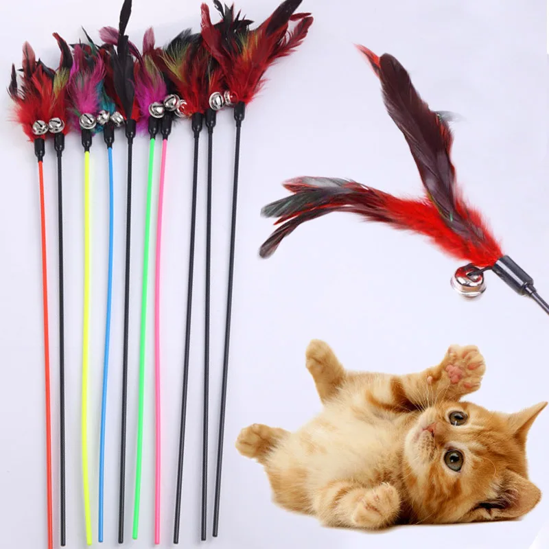 

Snailhouse 2021 New Cute 1PCS Hot Sale Cat Toys Cats Stick Feather With Small Bell Natural Safety Pet supplies Random Color Gift