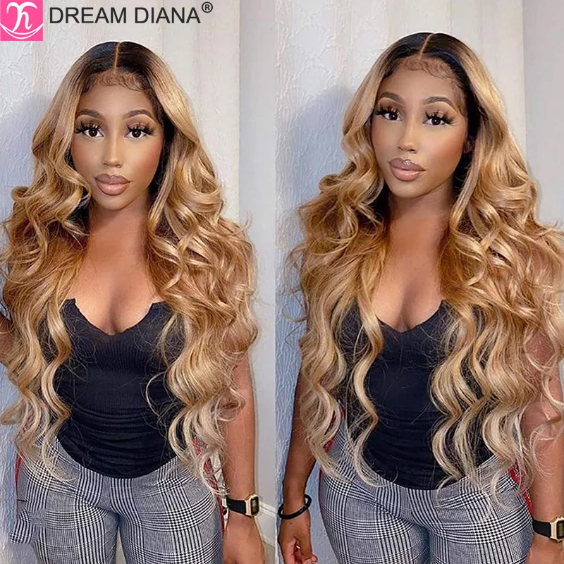 DreamDiana Ombre Brazilian Body Wave 13x4 Lace Front Wig Ombre Blond Front Lace Wigs 150 Density 100% Human Hair Front Lace Wigs