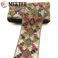 25meters 103mm sequins embroideried lace trims ribbon ethnic webbing tapes for clothes bag shoes decor diy sewing accessories
