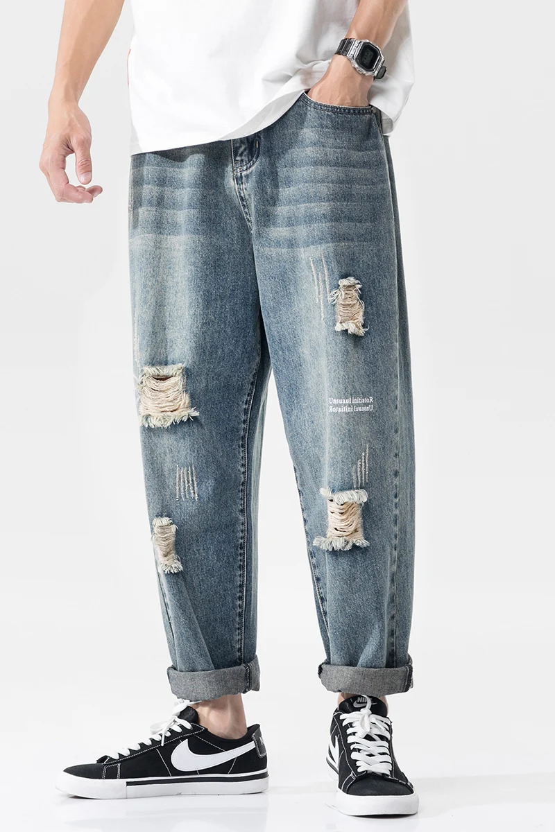

2020 New Fashion Ripped Jeans Man Cowboys Demin Pants Streetwear Joggers Hop Hop Pants With Holes For Men