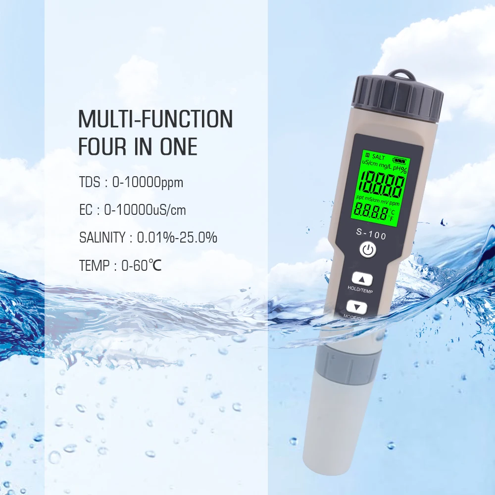 Yieryi 4 в 1 соль/EC/TDS/TEMP метр S-100 соль метр тестер солености водонепроницаемый соленомер датчик качества воды измерительный инструмент