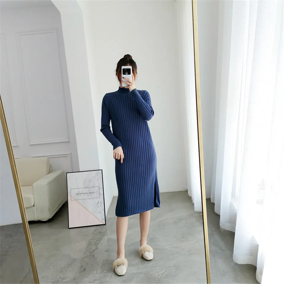 Раздельное однотонное платье с круглым вырезом и длинным рукавом Vestido, милое зимнее трикотажное платье, Осеннее женское элегантное платье, новинка года, модное тонкое мягкое женское платье