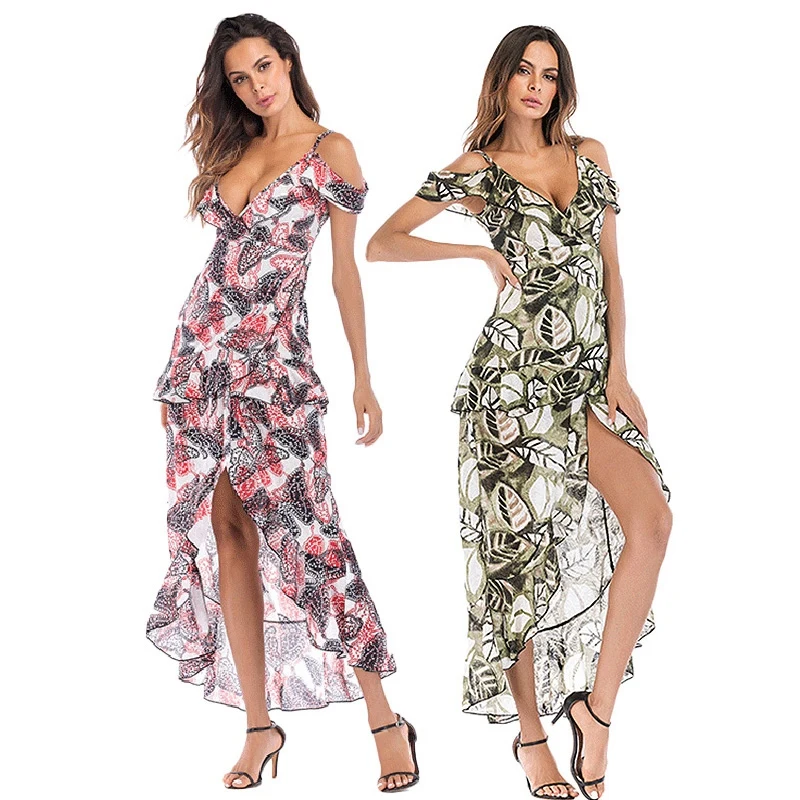 Женское шифоновое пляжное платье макси без рукавов с V образным вырезом|Женские