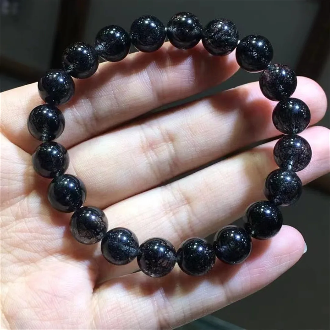 

9mm Natural Black Rutilated Quartz Bracelet Jewelry For Women Men Wealth Healing Luck Gift Crystal Gemstone Beads Strands AAAAA