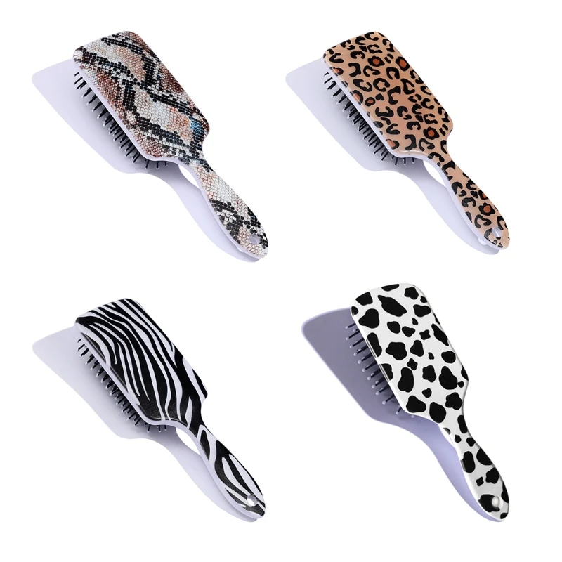 

Women Girls Rectangle Head Anti-Static Detangler Hair Brush Leopard Snakeskin Print Air Bag Cushion Massage Comb for Long Thick