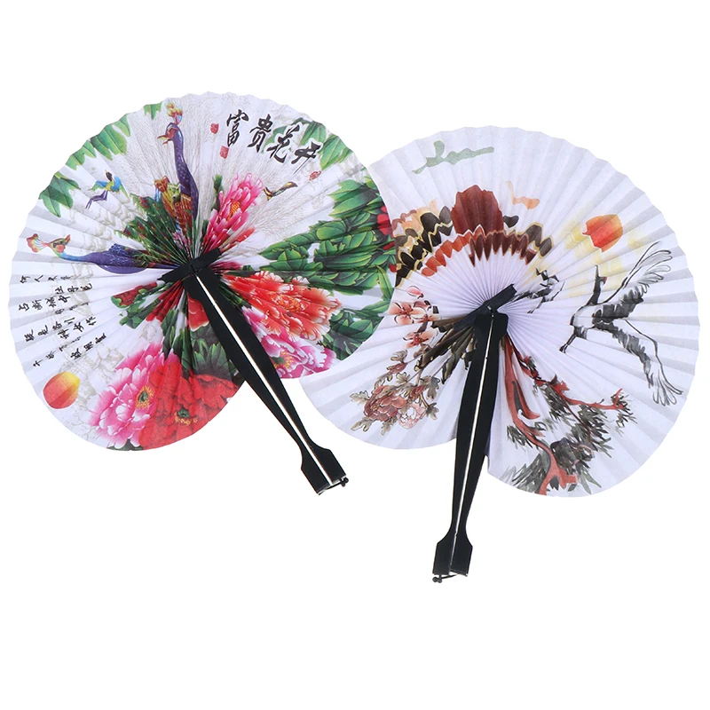 

1 PCS Chinese Style Hand Fan Wedding Foldable Paper Fans Hand Held Folding Fans Creative Retro Windmill Small Round Paper Fan