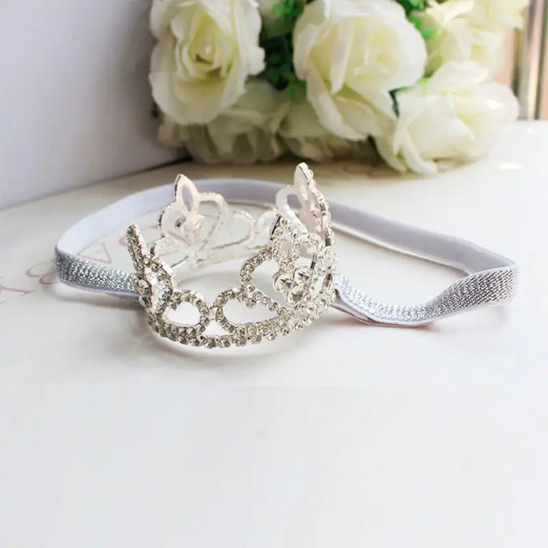 

Girls Baby Kid Princess Rhinestone Crown Headband Newborn Tiara Photography Prop Color Silver under 2 years old
