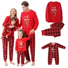 2022 рождественские Семейные одинаковые наряды, костюм в клетку для отца, матери, ребенка и ребенка, пижамные комплекты, олень, мама и я, Рождественская одежда Pj