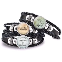 believe in yourself handmade infinity snap button bracelet glass cabochon faith quote multi layer black leather bracelet