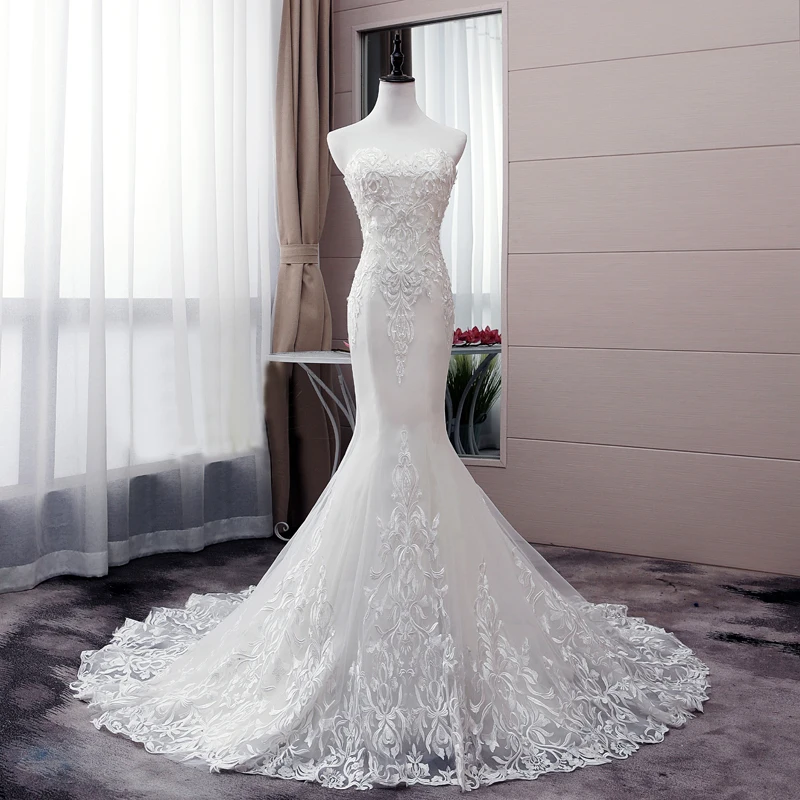 

Новинка 2022, роскошные кружевные свадебные платья с бисером и юбкой-годе, сексуальное свадебное платье без бретелек, с открытой спиной, женск...