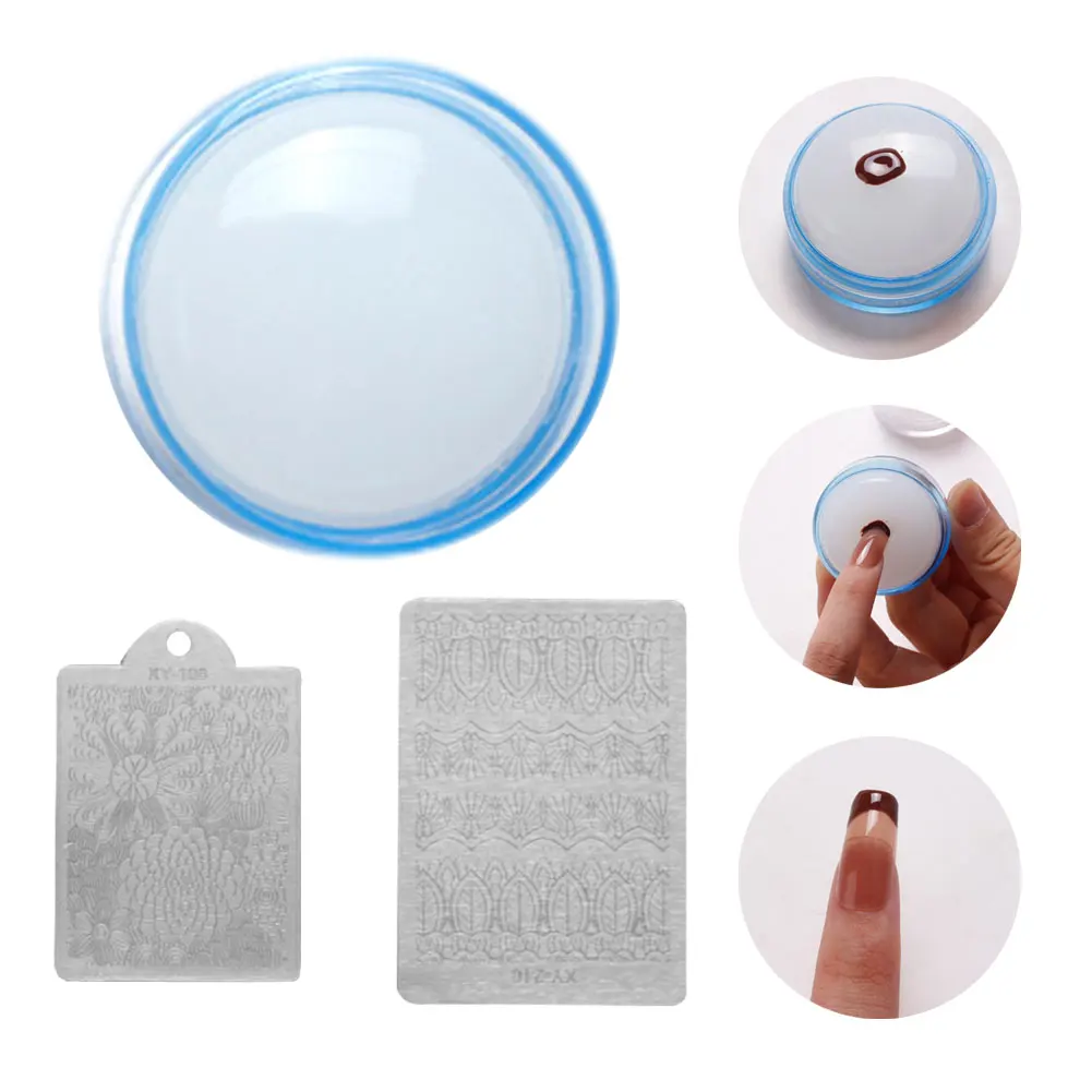 

3pcs Clear Jelly Silicone Stamper Set Metallic Handle Nail Art Stamper With Scraper Set Stamping Kit French Plate Nail Stamps