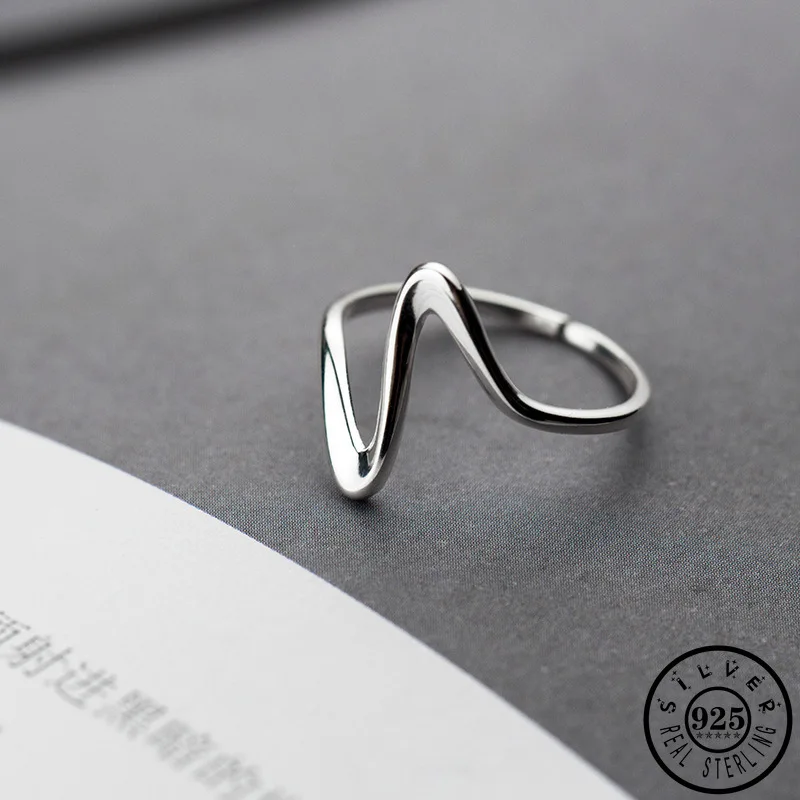 

925 пробы серебро себе минималистский геометрическая волна Форма открытый палец кольцо регулируемое; Кулак, ювелирные изделия, кольца для Дл...