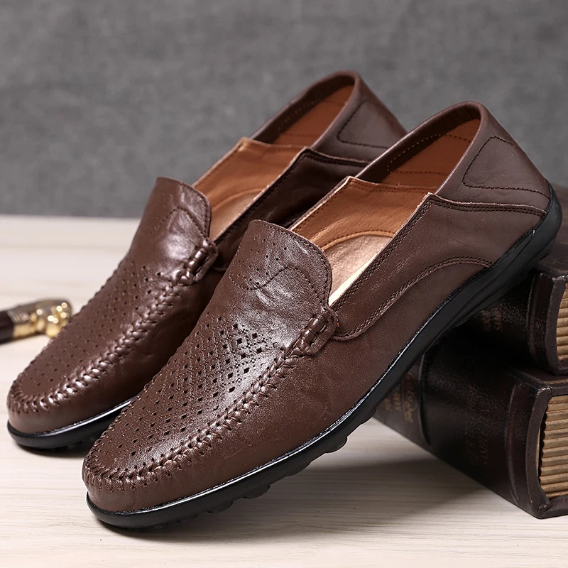 

Genuine Leather Men Casual Shoes Luxury Brand Designer Mens Loafers Moccasins Summer Breathable Slip on Driving Shoes Plus Size